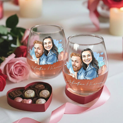 Personalized Watercolor Couple Photo Wine Glass
