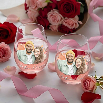 Personalized Watercolor Couple Photo Wine Glass