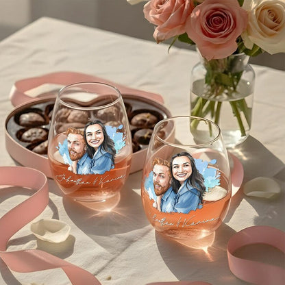 Personalized Watercolor Couple Photo Wine Glass