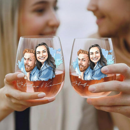 Personalized Watercolor Couple Photo Wine Glass