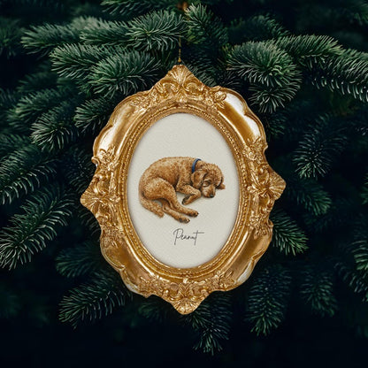 A Personalized Watercolor Dog Photo Frame Ornament, a beautiful watercolor Christmas ornament and perfect dog mom gift.