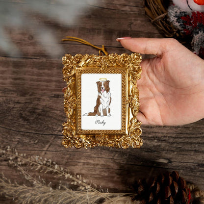 A unique personalized pet ornament, this Personalized Watercolor Dog Photo Frame Ornament is a perfect dog mom gift and watercolor Christmas ornament.