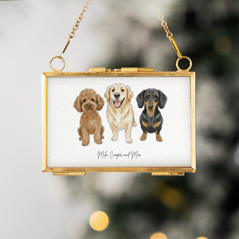 This personalized pet ornament, a Personalized Watercolor Dog Photo Golden Frame Ornament, features a beautiful dog photo in ornament design.
