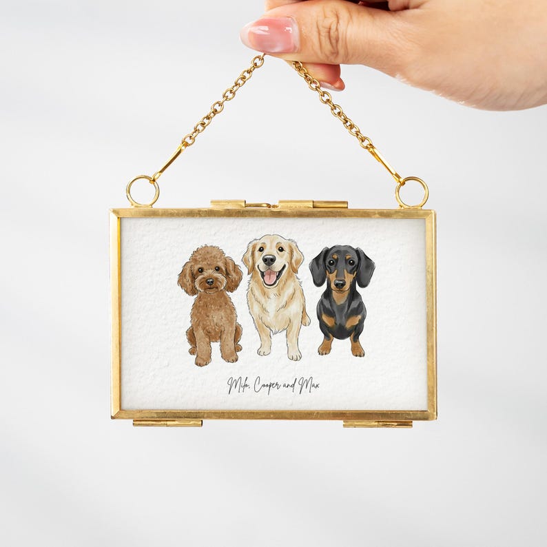 This dog photo ornament, a Personalized Watercolor Dog Photo Golden Frame Ornament, is a cherished personalized pet ornament and gift for dog owners.