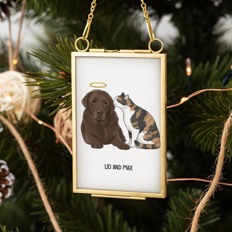 A beautiful watercolor Christmas ornament, this Personalized Watercolor Dog Photo Golden Frame Ornament is a unique 'photo in ornament' keepsake.
