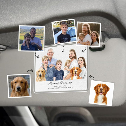 Personalized Watercolor Family Photo Car Visor Clip, a unique car visor picture frame and perfect personalized car visor clip.