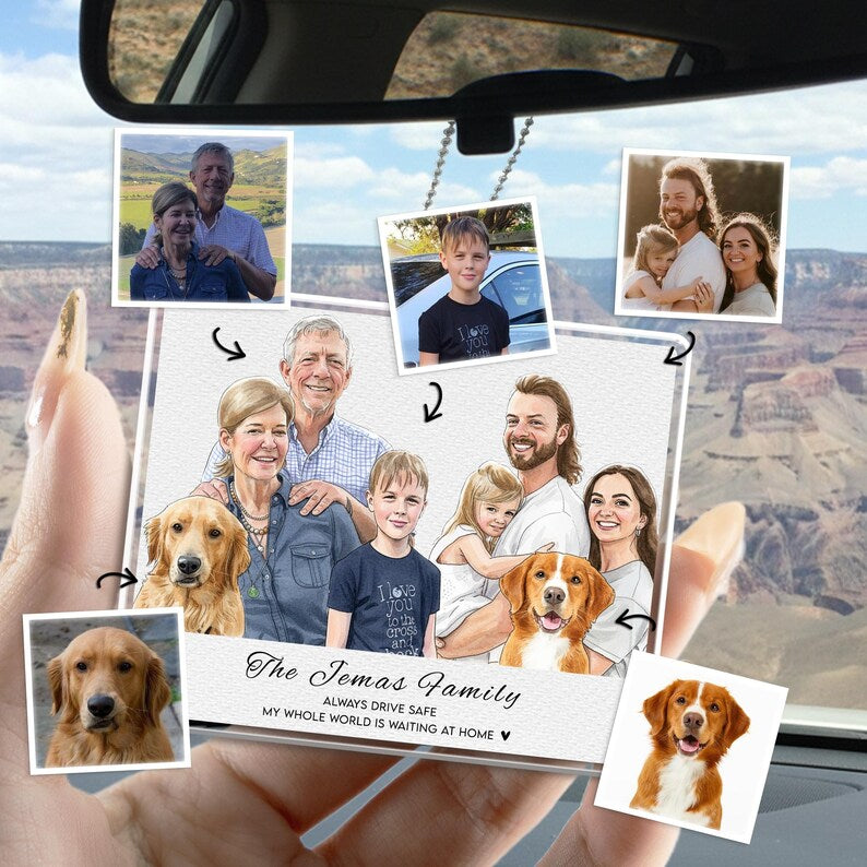 This custom watercolor portrait accessory is an ideal drive safe gift and cherished car accessories gift.