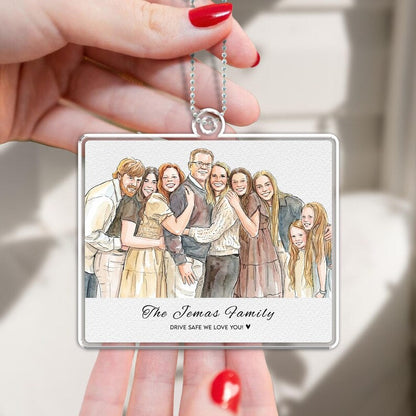Personalized Watercolor Family Photo Car Visor Clip, a custom car mirror charm alternative and treasured personalized car visor clip.
