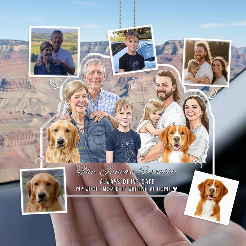 This custom watercolor portrait accessory is an ideal drive safe gift and cherished car accessories gift.