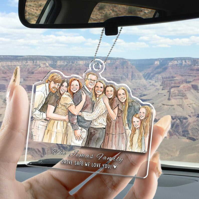 A beautiful rear view mirror decor piece, this Personalized Watercolor Car Visor Clip is a unique car visor picture frame.