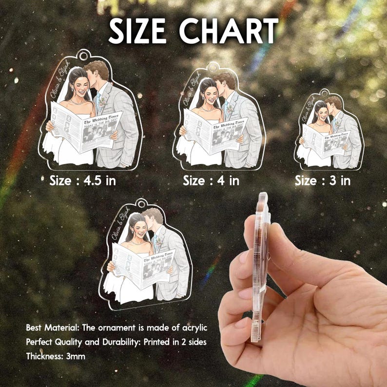 A close-up of a personalized Christmas ornament, the Personalized Watercolor First Christmas Married Ornament is an ideal wedding ornament.