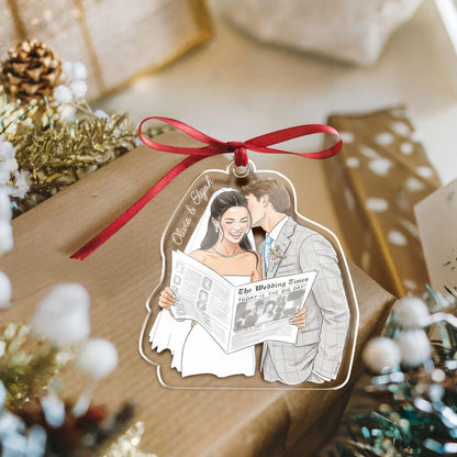 This custom hand painted Christmas ornament, a Personalized Watercolor First Christmas Married Ornament, makes a great personalized Christmas gift.