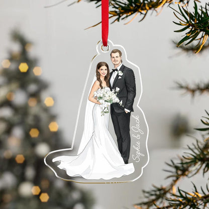 An elegant watercolor Christmas ornament, the Personalized Watercolor First Christmas Married Ornament is a lovely acrylic ornament for a newlywed couple.