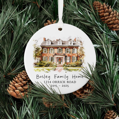 A unique new home ornament, the Personalized Watercolor House Portrait Ceramic Ornament is a lovely ceramic Christmas tree ornament.