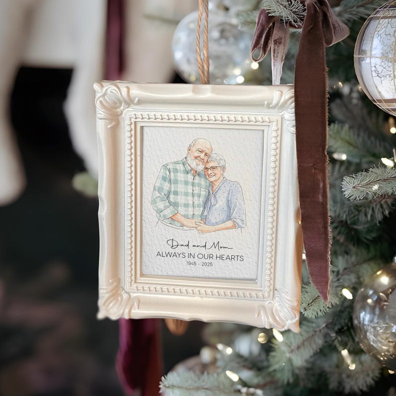 This custom photo ornament is a Personalized Watercolor Memorial Photo Frame Ornament, a beautiful addition to your watercolor Christmas ornaments collection.