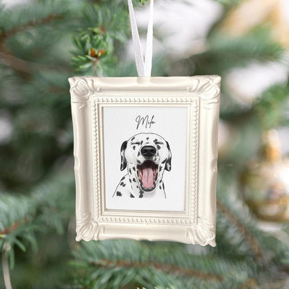 A beautiful photo frame ornament, the Personalized Watercolor Pet Photo Frame Ornament is a cherished personalized pet ornament.