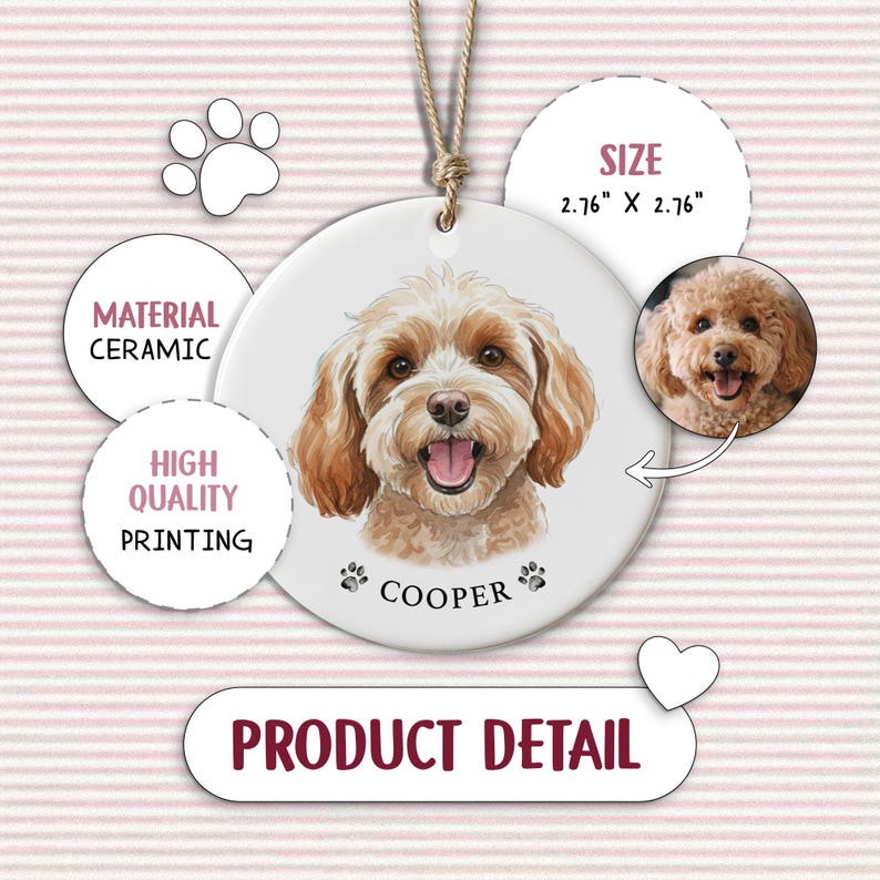 Watercolor Christmas Ornaments Custom Dog Ornaments Photo in Ornament