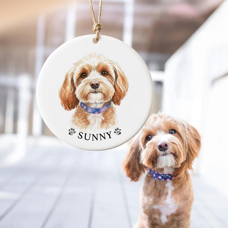 Dog Memorial Gift Pet Loss Ornament Custom Watercolor Dog Portrait Ornament