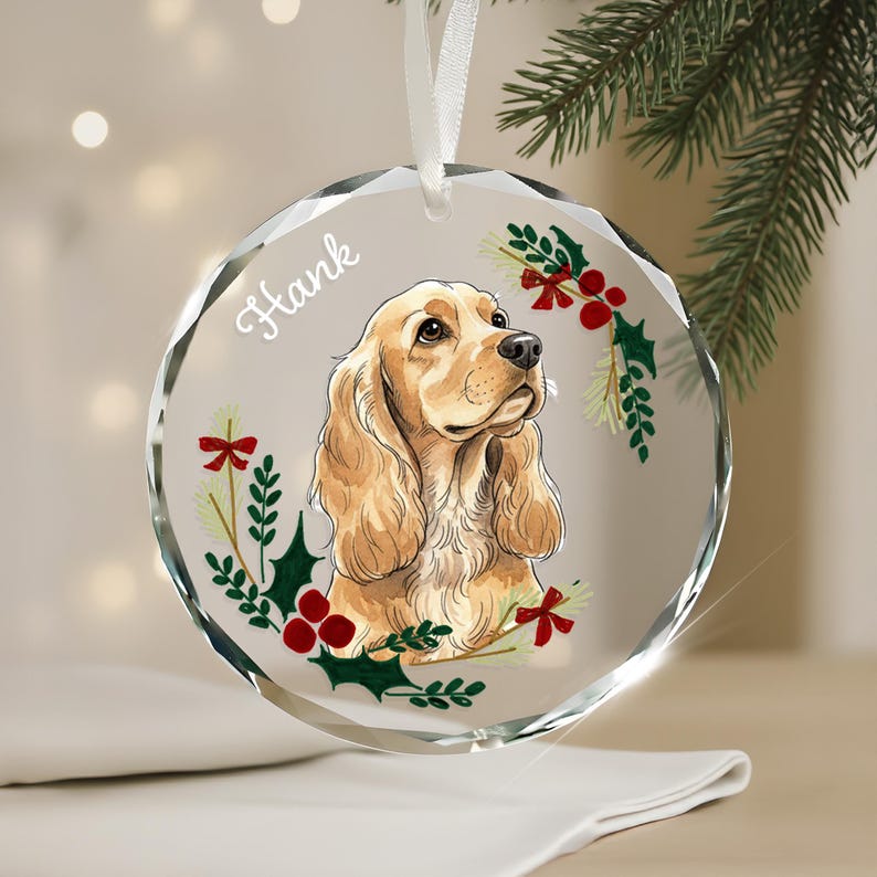 Custom Pet Portrait Glass Ornament Personalised Dog Christmas Ornament