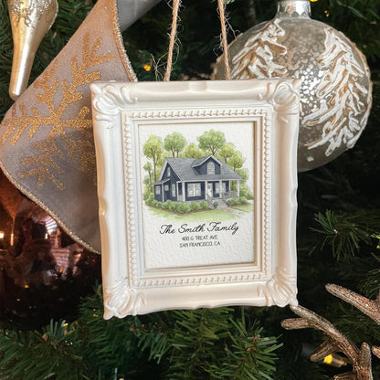 A beautiful photo frame ornament, the Personalized Watercolor Photo New Home Frame Ornament is a unique new home ornament and custom gift.