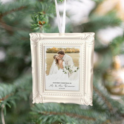 A romantic 'first Christmas married ornament', the Personalized Watercolor Photo Our First Christmas Frame Ornament is a top Mr. and Mrs. Christmas ornament.