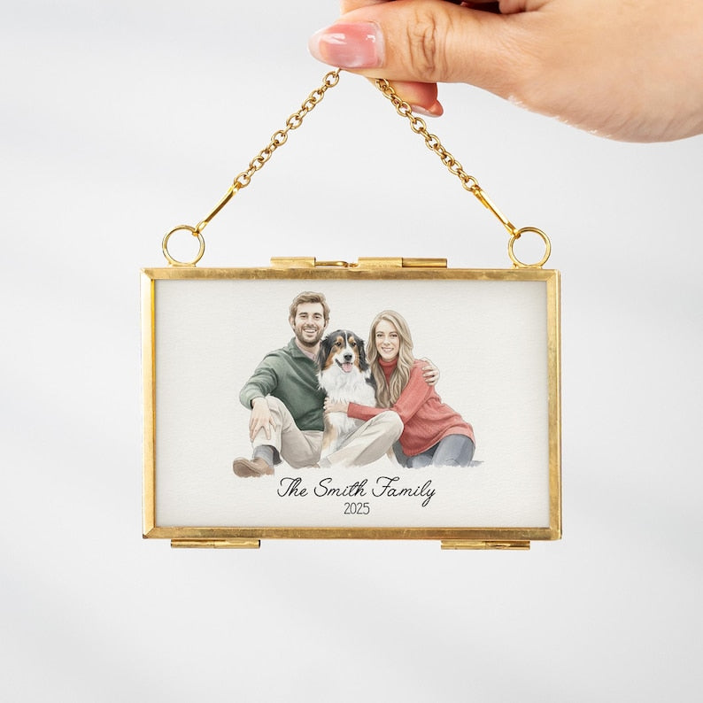 A beautiful photo frame ornament, the Personalized Watercolor Picture Golden Frame Ornament is a unique personalized family ornament for the tree.