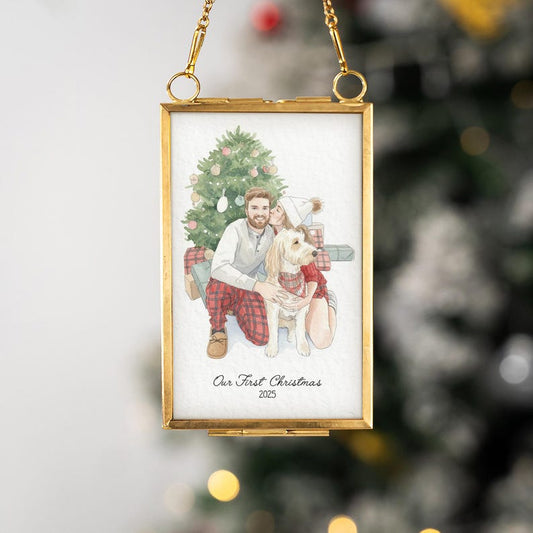 A Personalized Watercolor Portrait Frame Ornament, a beautiful watercolor Christmas ornament and perfect family gift for Christmas.