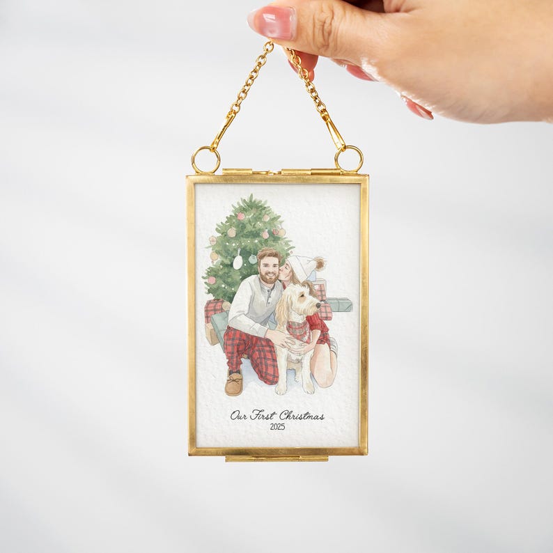 This personalized family ornament, a Personalized Watercolor Portrait Frame Ornament, is a custom photo ornament and cherished keepsake.