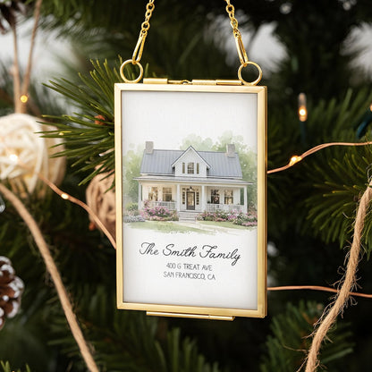 A beautiful photo frame ornament, the Personalized Watercolor Portrait New Home Frame Ornament is a unique new home ornament and custom gift.