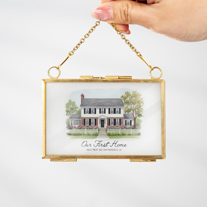 Personalized Watercolor Portrait New Home Frame Ornament, a unique photo frame ornament that serves as a treasured new home ornament with a photo in ornament.