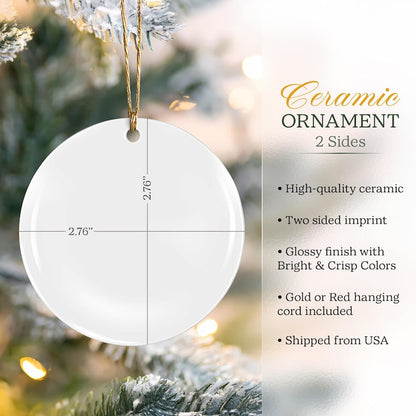 A close-up of a couple ornament, the Personalized Watercolor Portrait Wedding Ceramic Ornament is an ideal personalized Christmas ornament.