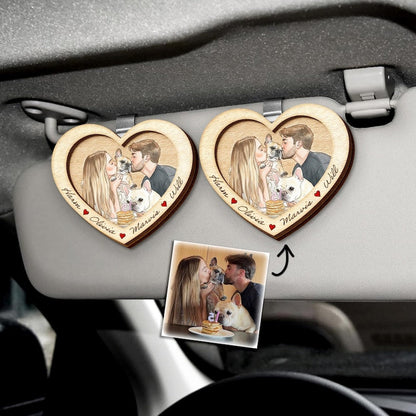Personalized Watercolor Portrait Wooden Car Visor Clip