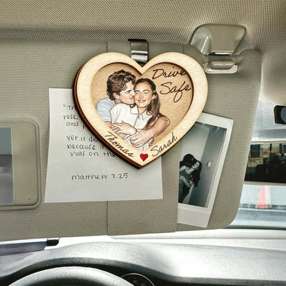 Personalized Watercolor Portrait Wooden Car Visor Clip