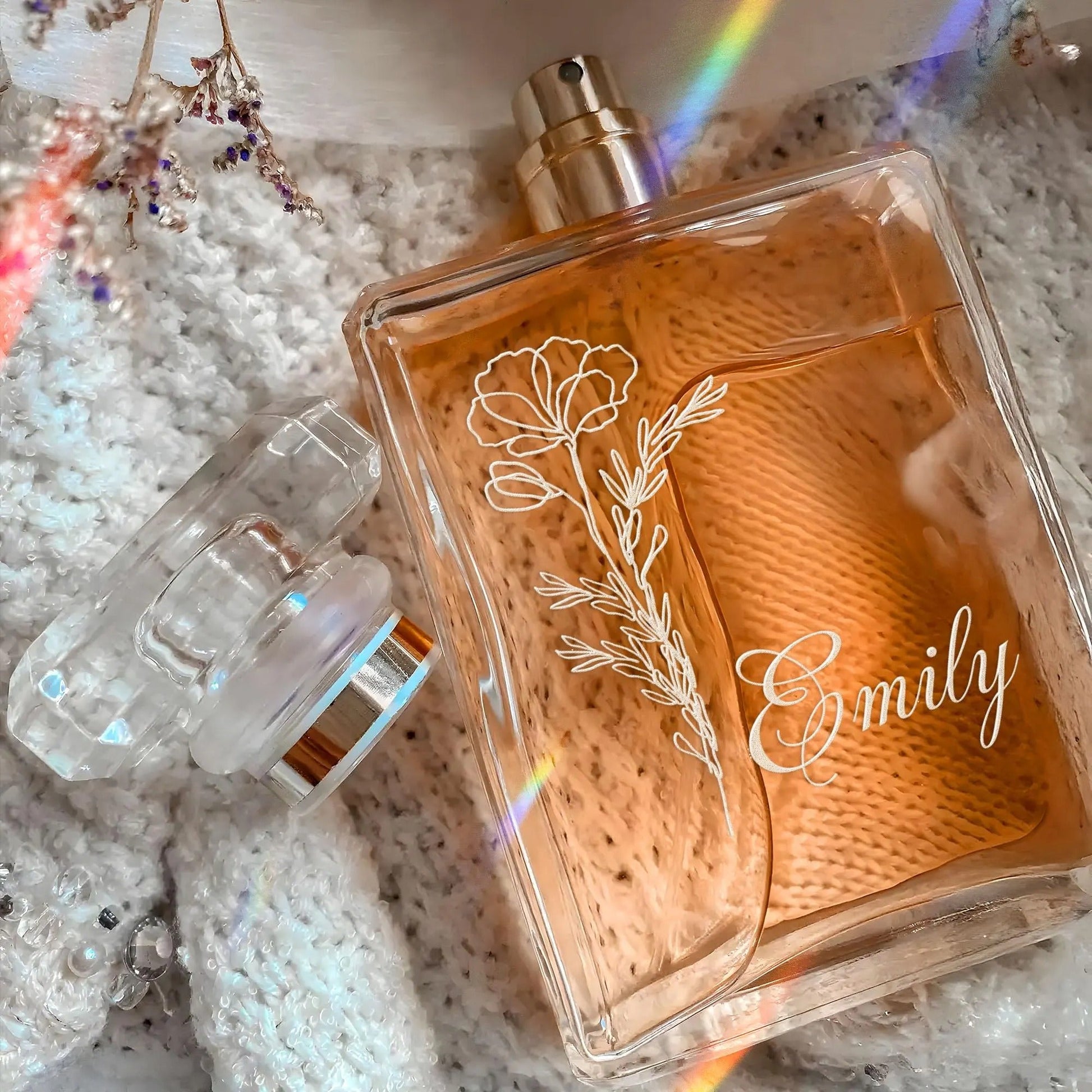 Unique Personalized Wedding Flower Glass Perfume Bottle ideal as maid of honor gifts and bridesmaid gifts  