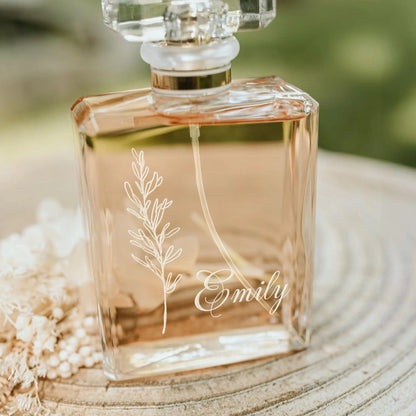 Timeless Personalized Wedding Flower Glass Perfume Bottle created as lasting engraved perfume bottle and wedding shower gifts  