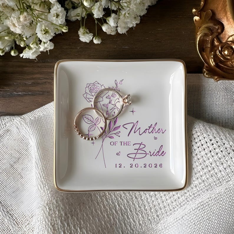 Personalized Wedding Flower Mom Ring Dish, a sentimental and high-quality keepsake for your special day.