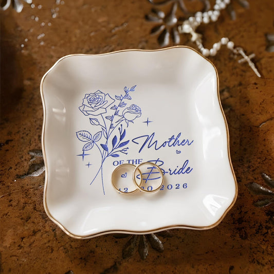 Engraved Mom Wedding Flower Jewelry Dish, Personalized Mother of the Bride Trinket Dish, MOB MOG Mother's Day, Birthday Gift for Her