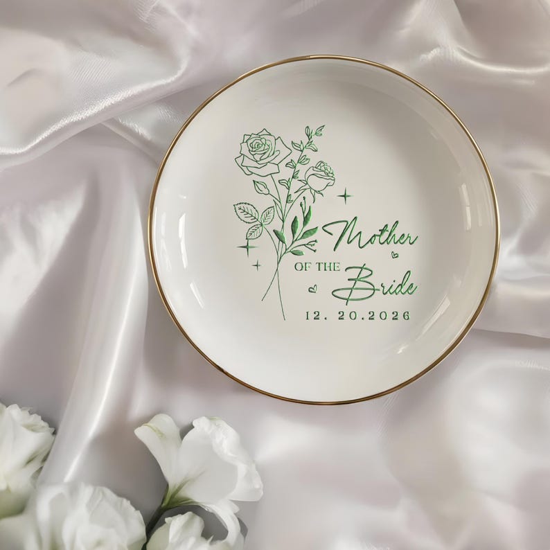 This custom flower ring dish is a beautiful wedding gift for mom, perfect for holding her jewelry.