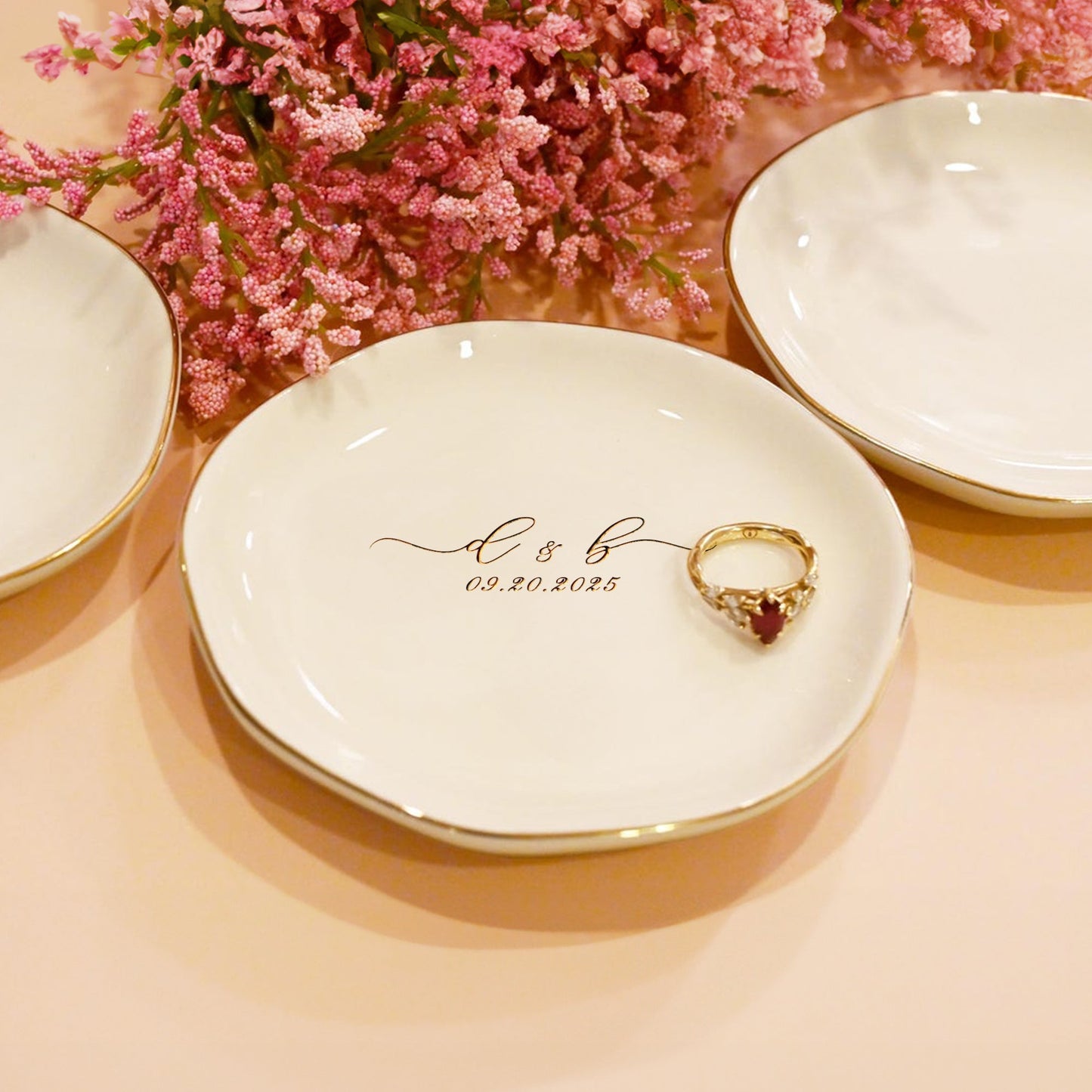 Engagement party gifts or bridal shower gifts made special with personalized ring dish for couple  