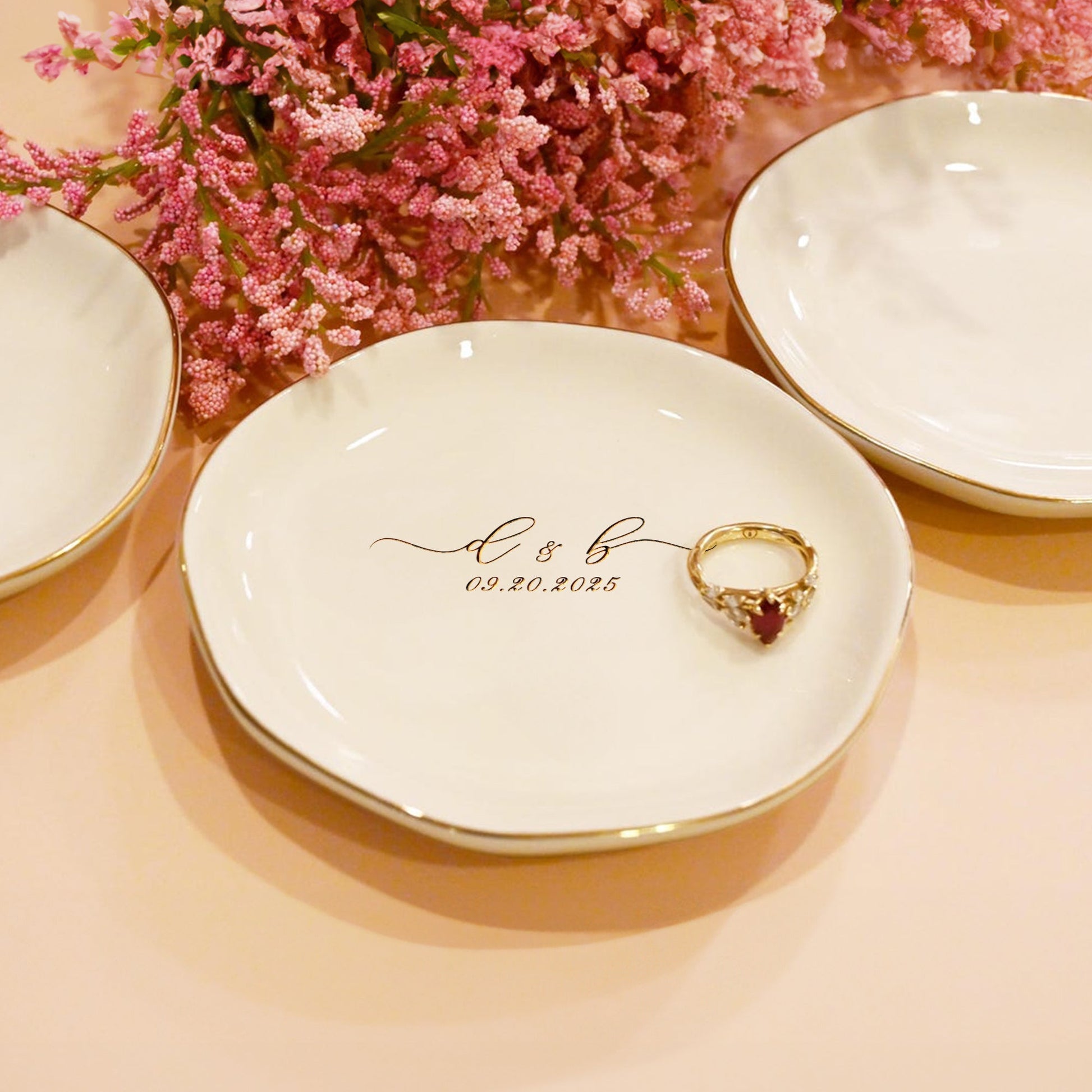 Engagement party gifts or bridal shower gifts made special with personalized ring dish for couple  