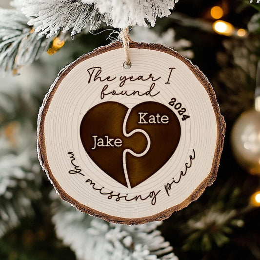 Elegant Personalized Wedding Wooden Ornament for Couple crafted as classic wedding ornaments