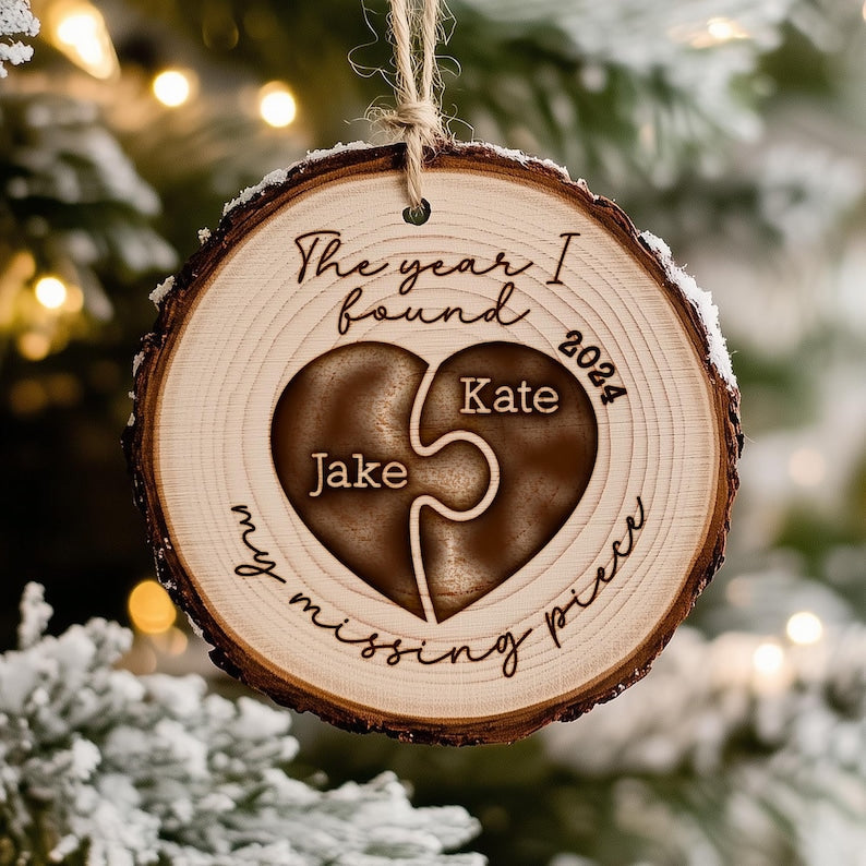 Personalized Wedding Wooden Ornament for Couple showcased as meaningful wedding anniversary gifts for couple