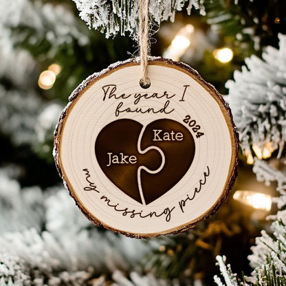 Stylish Personalized Wedding Wooden Ornament for Couple presented as a heartfelt anniversary gift for couple