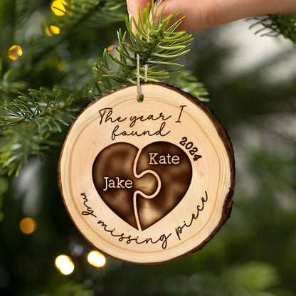 Custom Personalized Wedding Wooden Ornament for Couple highlighted as a newlywed christmas ornament and couples first christmas ornament