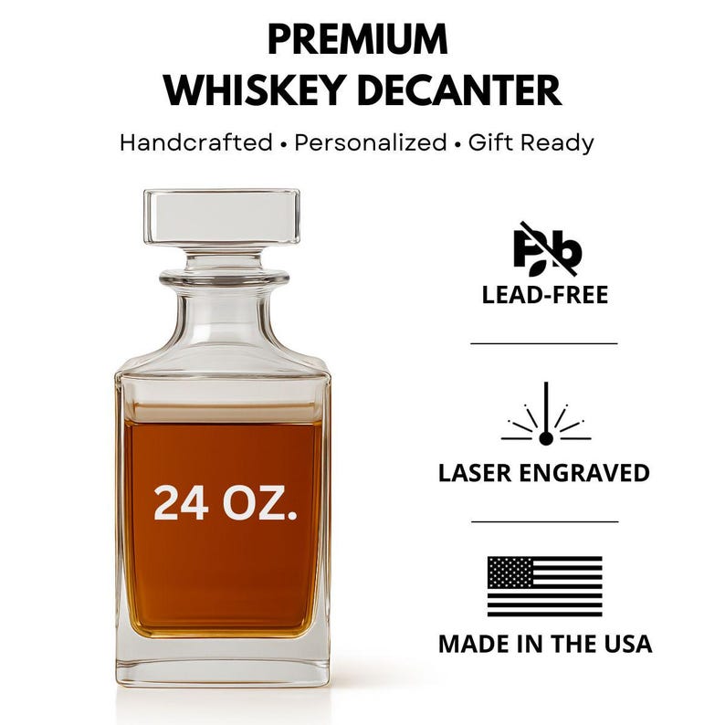 A close-up of the engraved Personalized Whiskey Decanter with Dog Photo, a cherished personalized dog photo gift for pet owners.