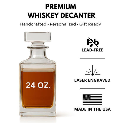 A close-up of the engraved Personalized Whiskey Decanter with Dog Photo, a cherished personalized dog photo gift for pet owners.