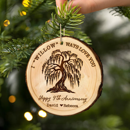 This unique anniversary ornament, a Personalized Willow Tree Wooden Ornament, is a beautiful personalized wooden keepsake for couples.