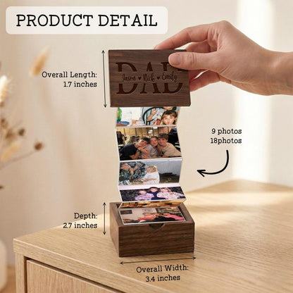 Custom photo box featuring a pull out photo album, a meaningful personalized photo gift for dad from kids.