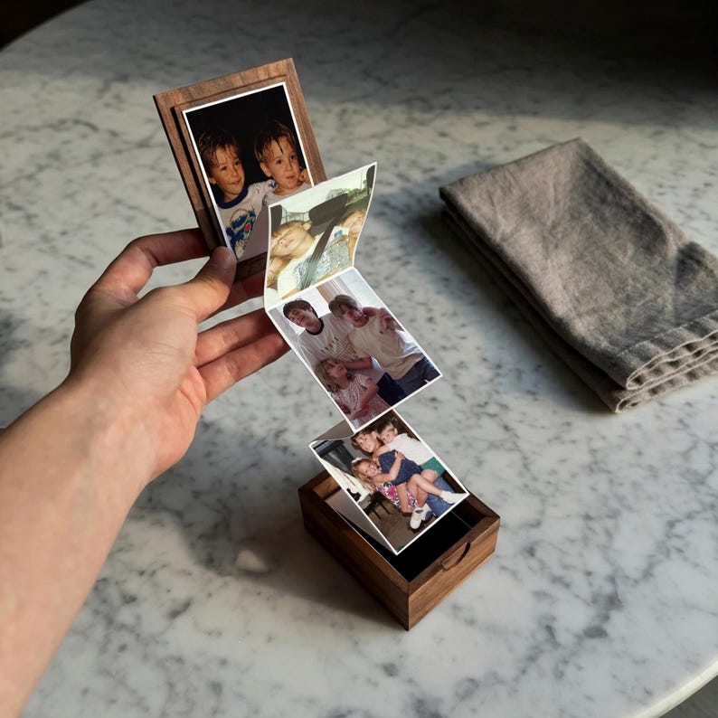 Picture gifts for dad and custom photo gifts for dad, a beautiful wooden photo box gift from son and daughter.