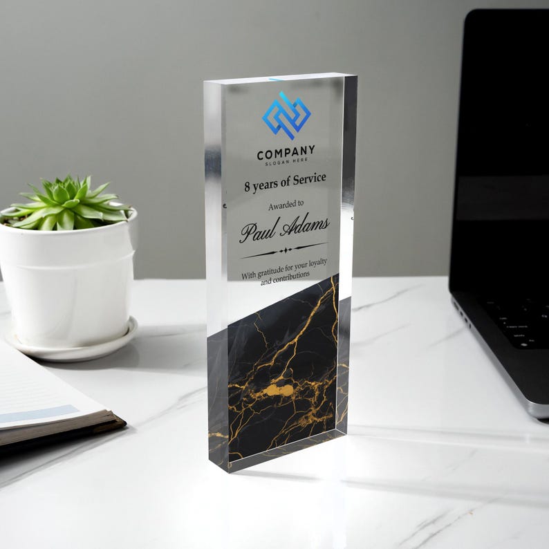 An elegant personalized retirement gift, the Personalized Years of Service Award is a unique and professional custom award.